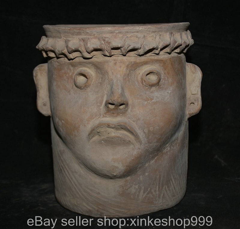 10" Old Chinese Tang Sancai pottery Porcelain Human face Brush Pot Pencil Vase