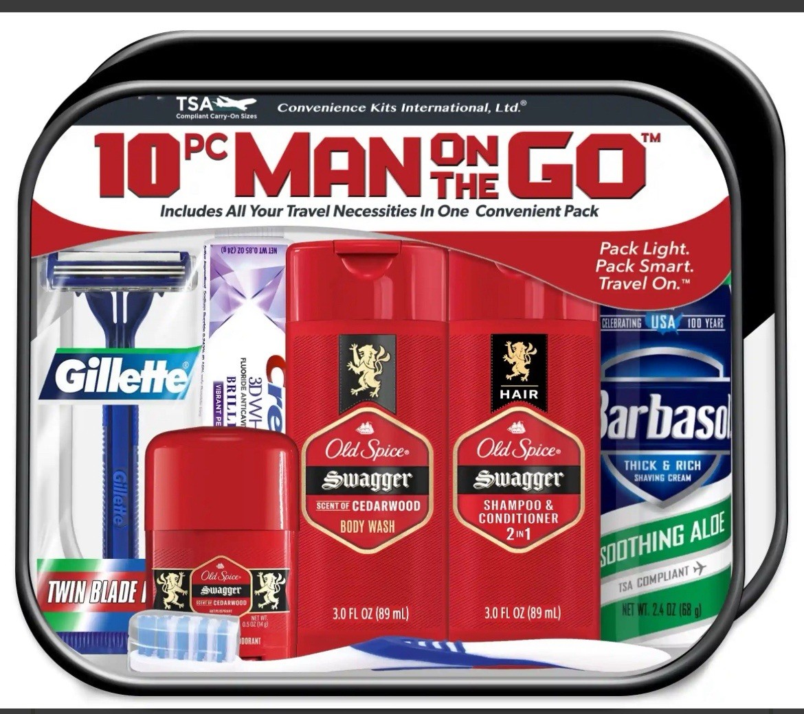 10pc. Men's Bath and Body Deluxe Travel Kit Old Spice TSA Approved. Must Have.