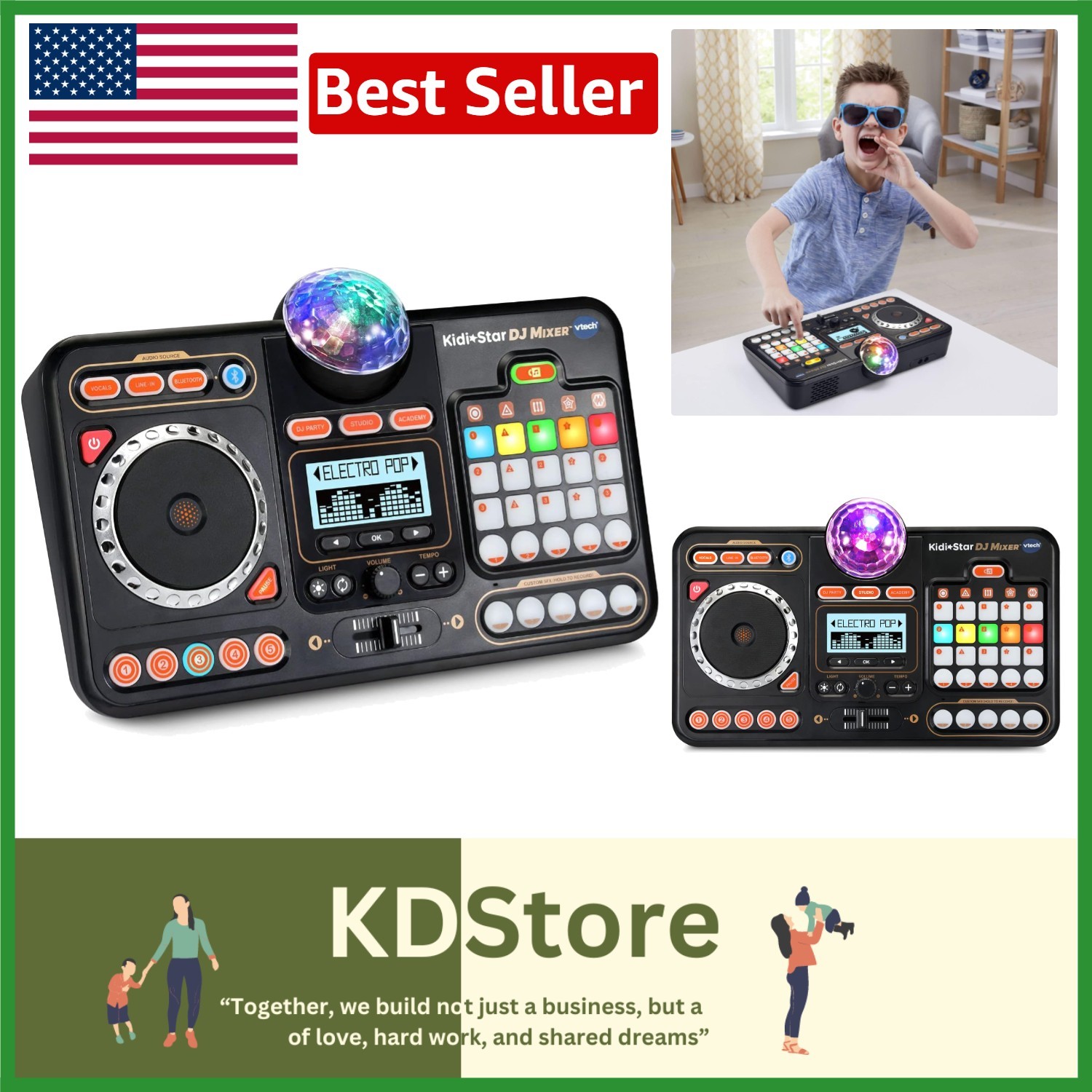 Kidi Star DJ Mixer - Fun Music Experience with Built-in Speaker & Effects, Black