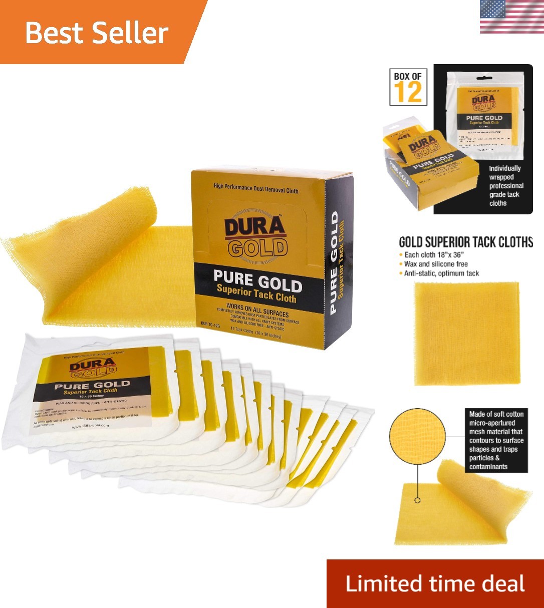 Tear-Resistant Tack Cloths - 36" x 18" Gold Cleaning Cloths for Wood & Paint