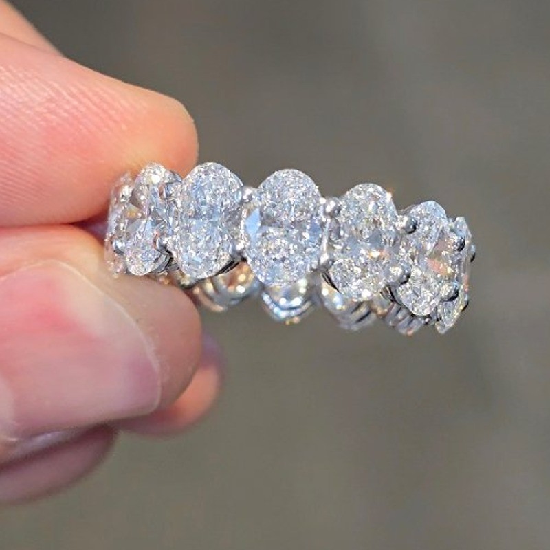 4.55Ctw Oval Moissanite Full Eternity Wedding Band Ring In 14K White Gold Plated