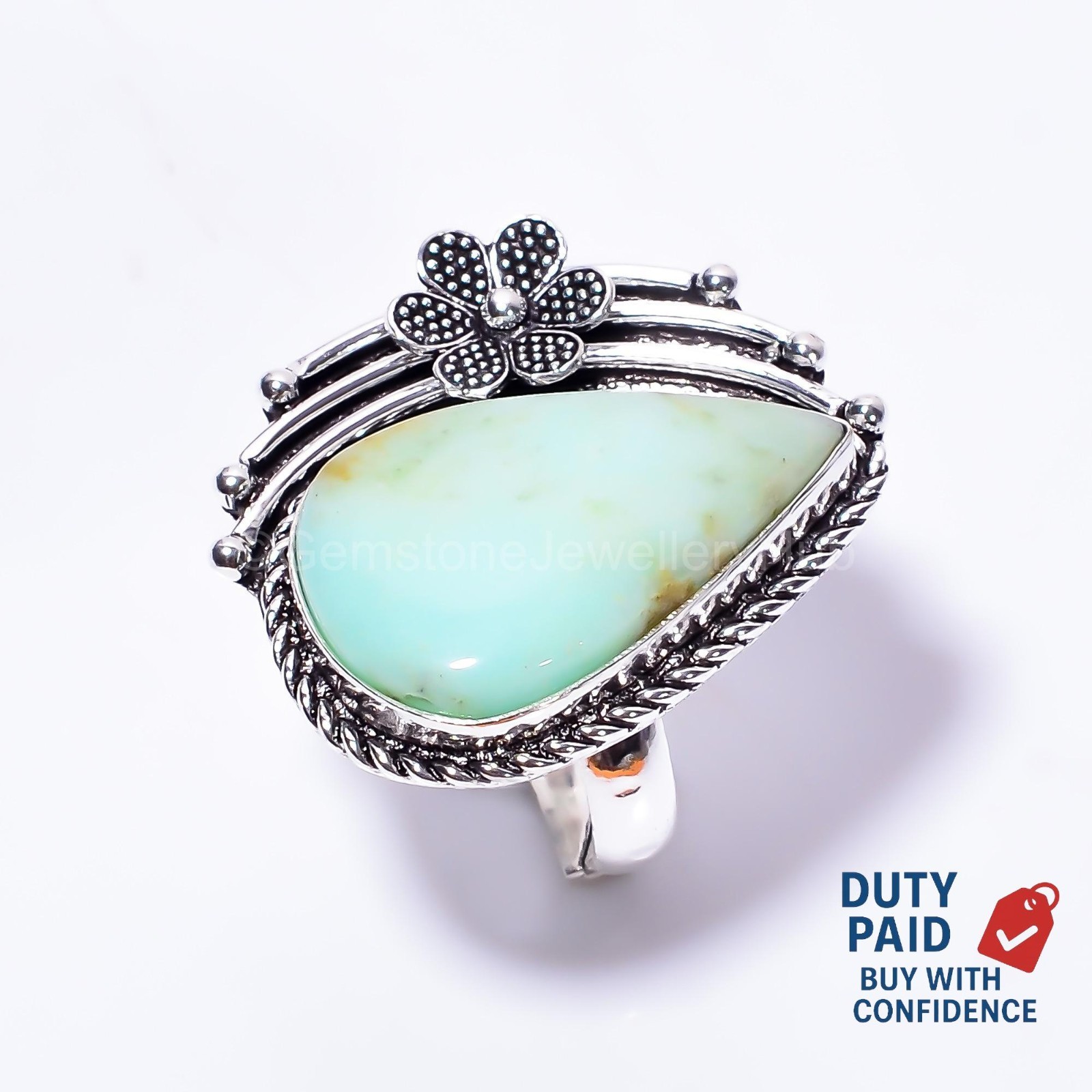 925 Sterling Silver Natural Chrysoprase Handmade Vintage Ring Jewelry Size 8.25