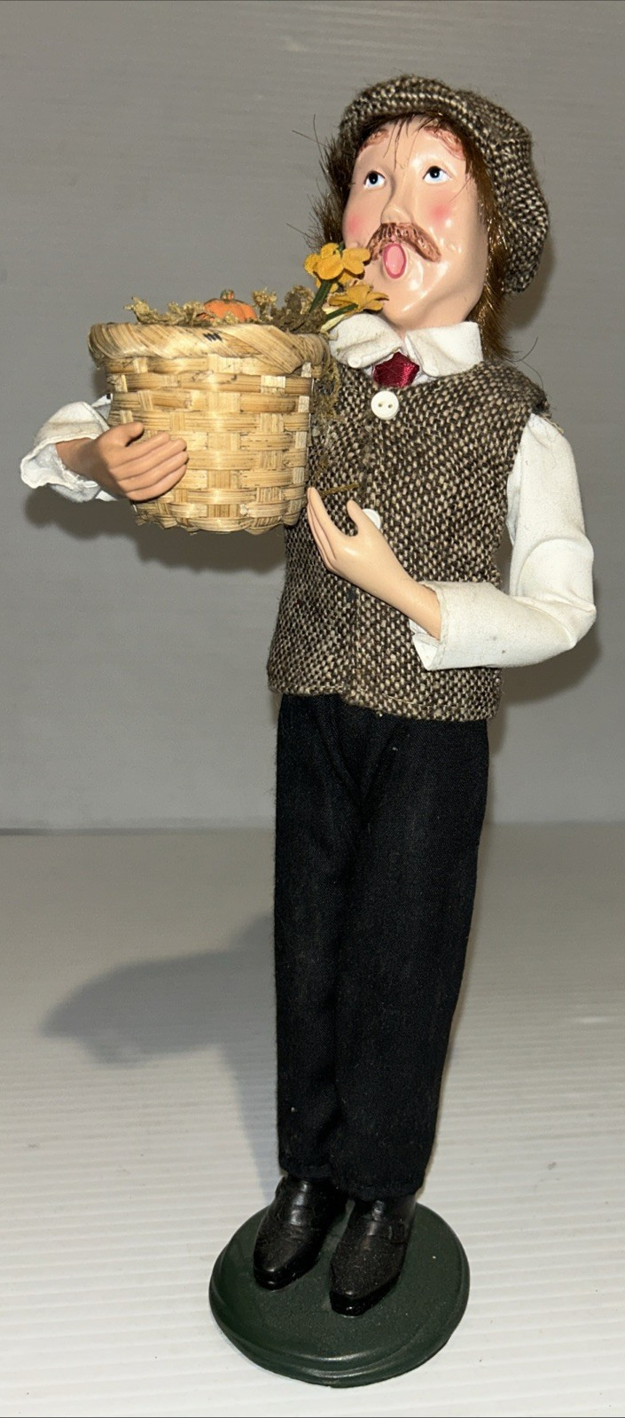 1980s Fall Harvest Man W Basket Of Pumpkins / Corn 12" DUSTY
