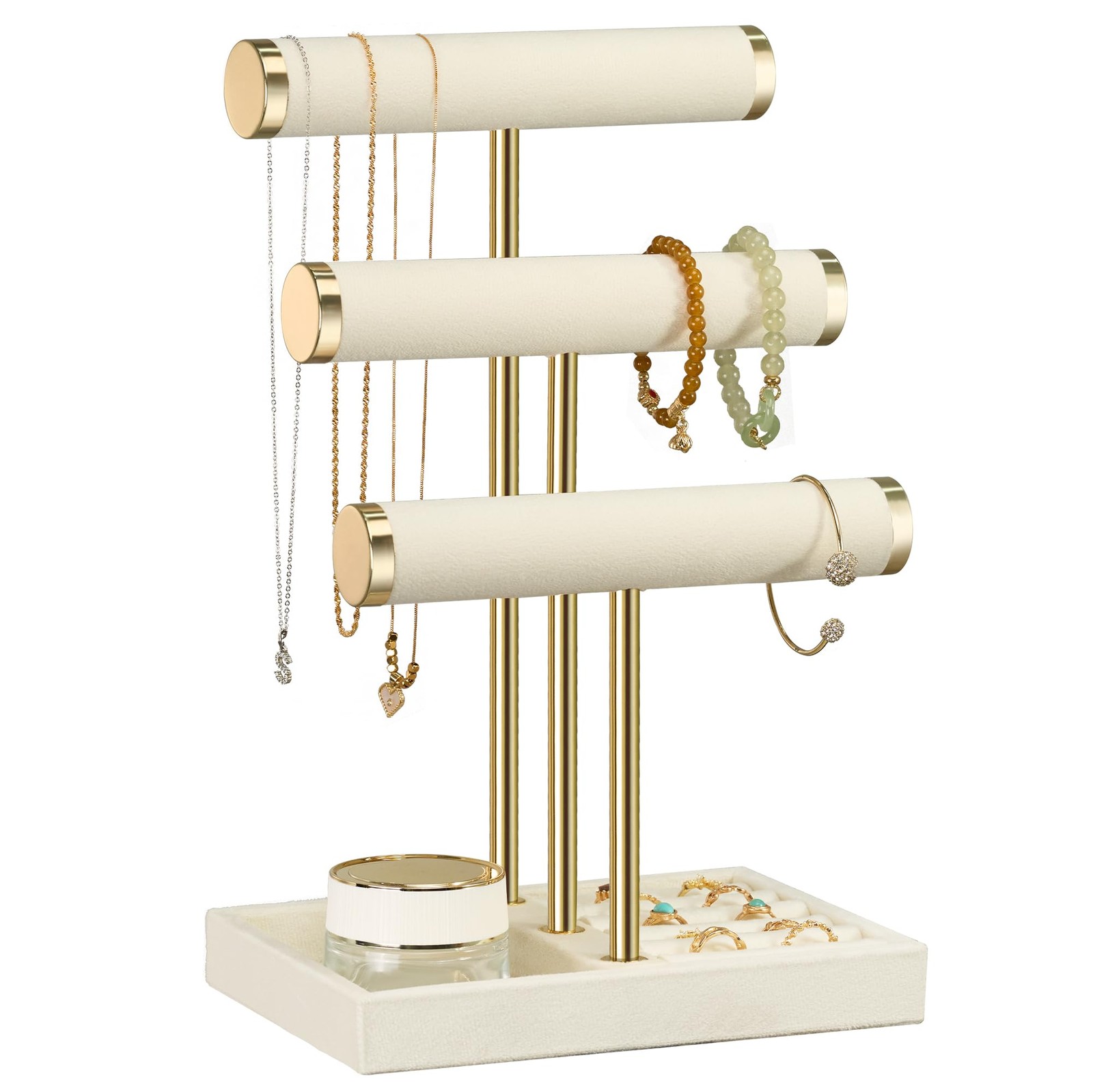 3 Tier Bracelet Holder Display - Detachable T Bar Beige Velvet Bracelet Holde...