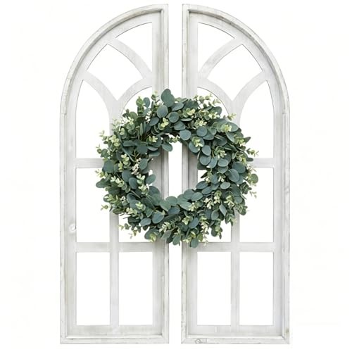  Set of 2 Cathedral Arch Window Frame Wall Decor - 36" Large Rustic Off-white