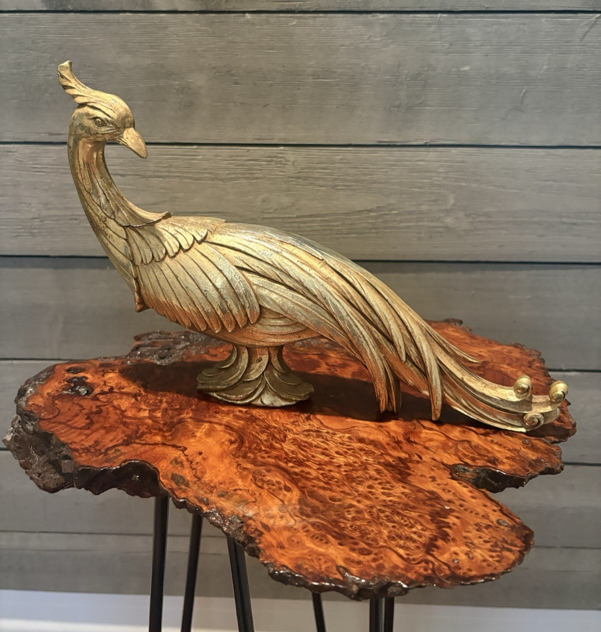 Retro Mid-Century Hollywood Regency Syroco Gold Peacock Pheasant Bird Figurine