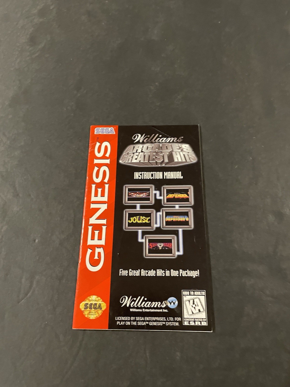 williams arcade greatest hits sega genesis Manual only