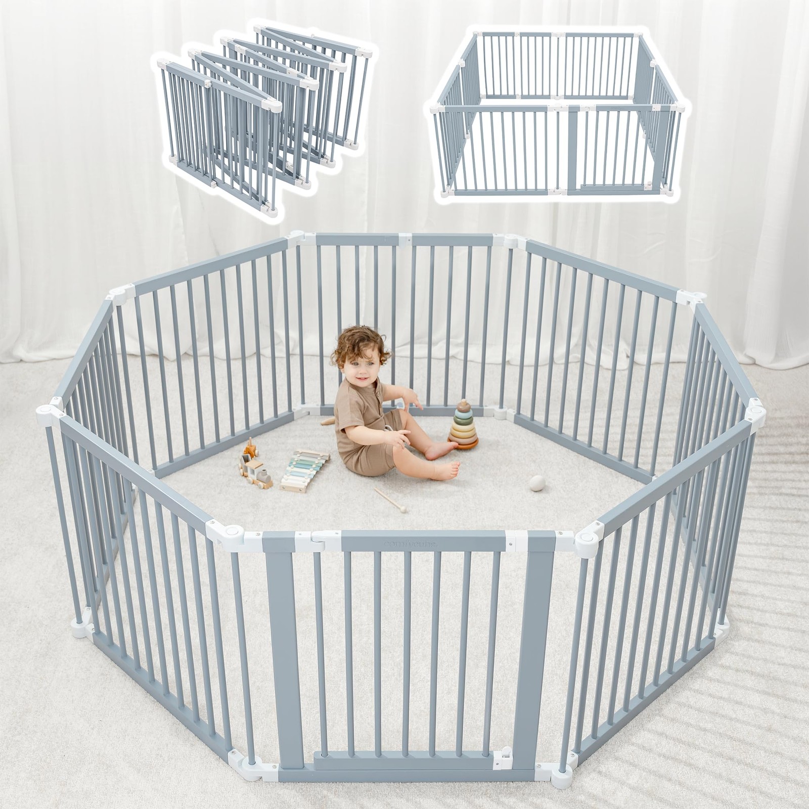 Baby Playpen Gate  57x57 in, Extends to 228”  Easy Assembly Child Safety Fence