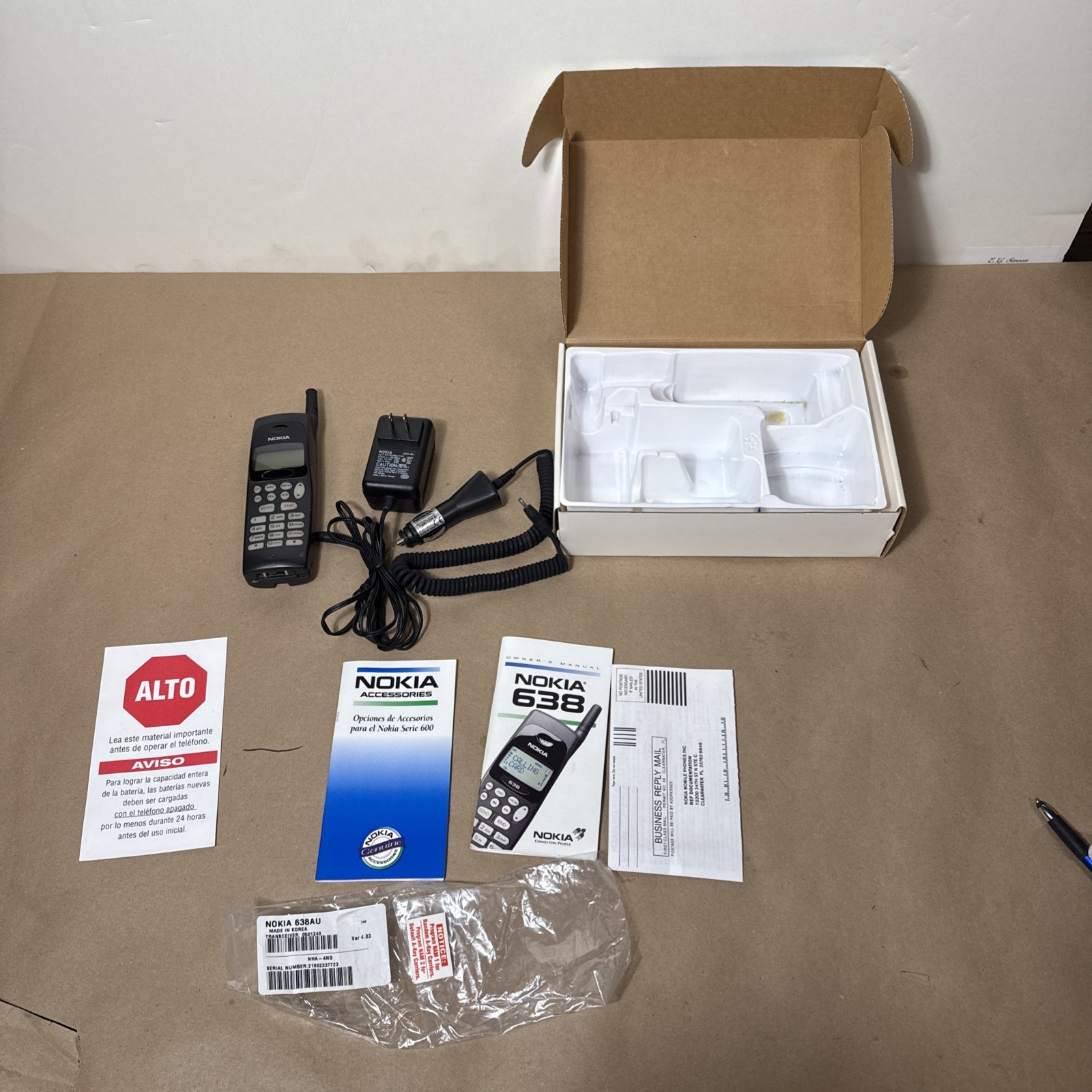 Vintage Nokia 638 Mobile Cell Phone for Parts Original Box Paperwork Charger