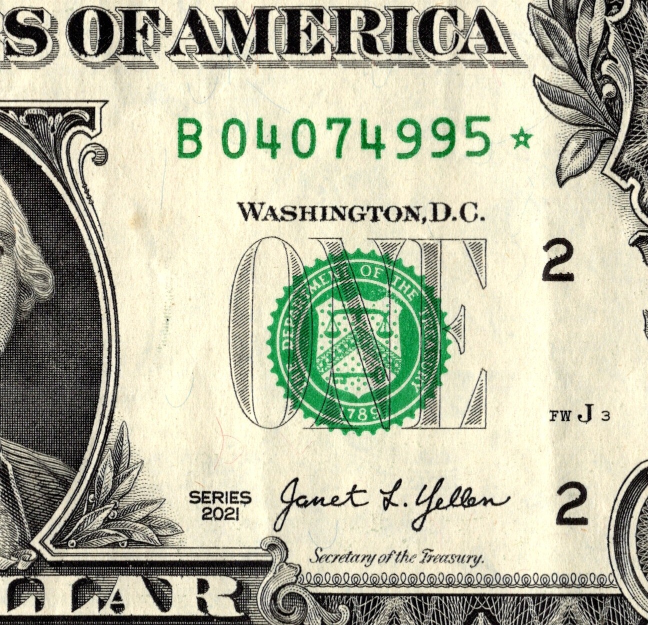 2021 B Star note Fancy Serial Number Regular Run