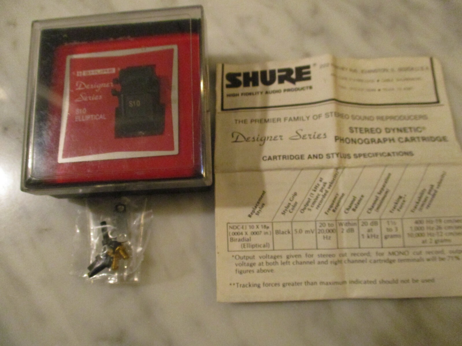 SHURE S10 DESIGNER SERIES CARTRIDGE AND GENUINE SHURE NDC-EJ STYLUS IN CASE
