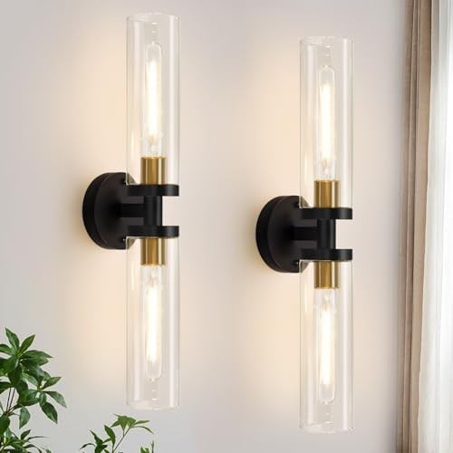 Wall Sconces Set of Two, 22" Black and 22inch - 2PC Black and Gold (Hardwired)