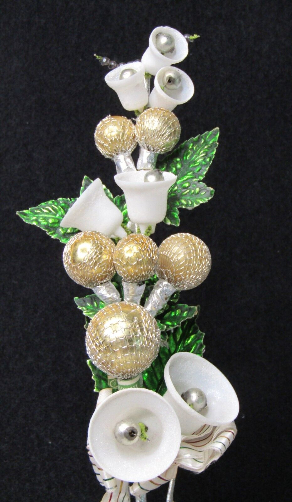 Vintage Glass Corsage Gold Mesh BALL Plastic BELL Christmas Ornament Japan