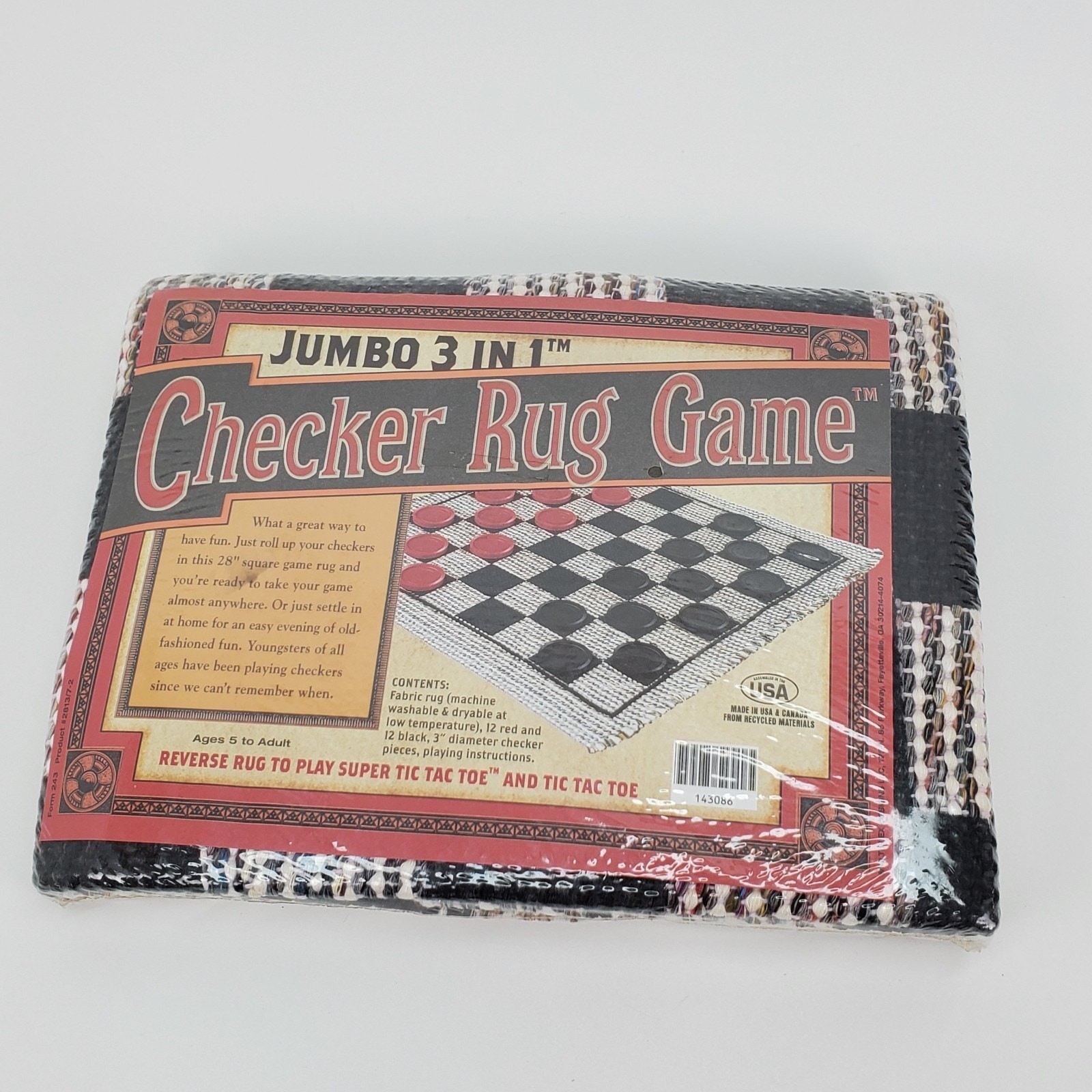 NIP Jumbo Checker Rug Game Play Set 3- In-1 24 Checkers Pieces Size 28"x28"