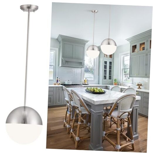 10in Brushed Nickel Pendant Light Globe Glass Milky Glass Brushed Nickel