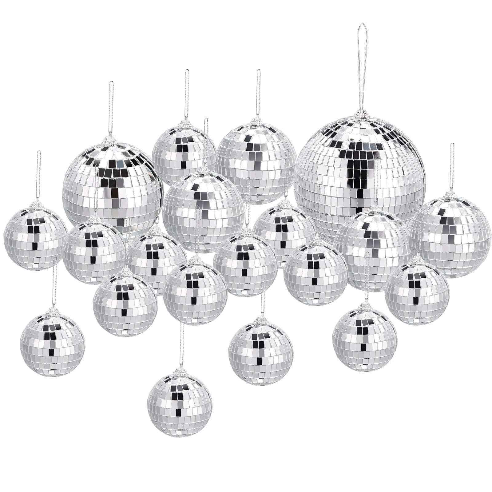 Mirror Ball, 2, 3.2, 4, 6 Inch Reflective Balls with Ring Silver Tone 1 Set
