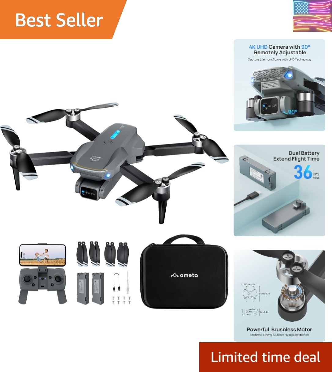 Drones with Camera for Adults 4k UHD, S20 Lite Brushless Motor FPV Foldable R...