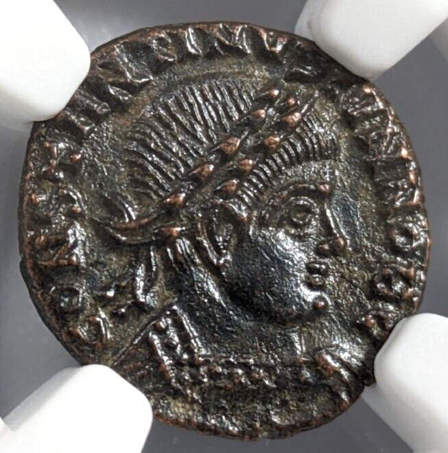 Constantine II Roman Empire BI Nummus NGC Ch AU Epfig Hoard Soldiers Standards