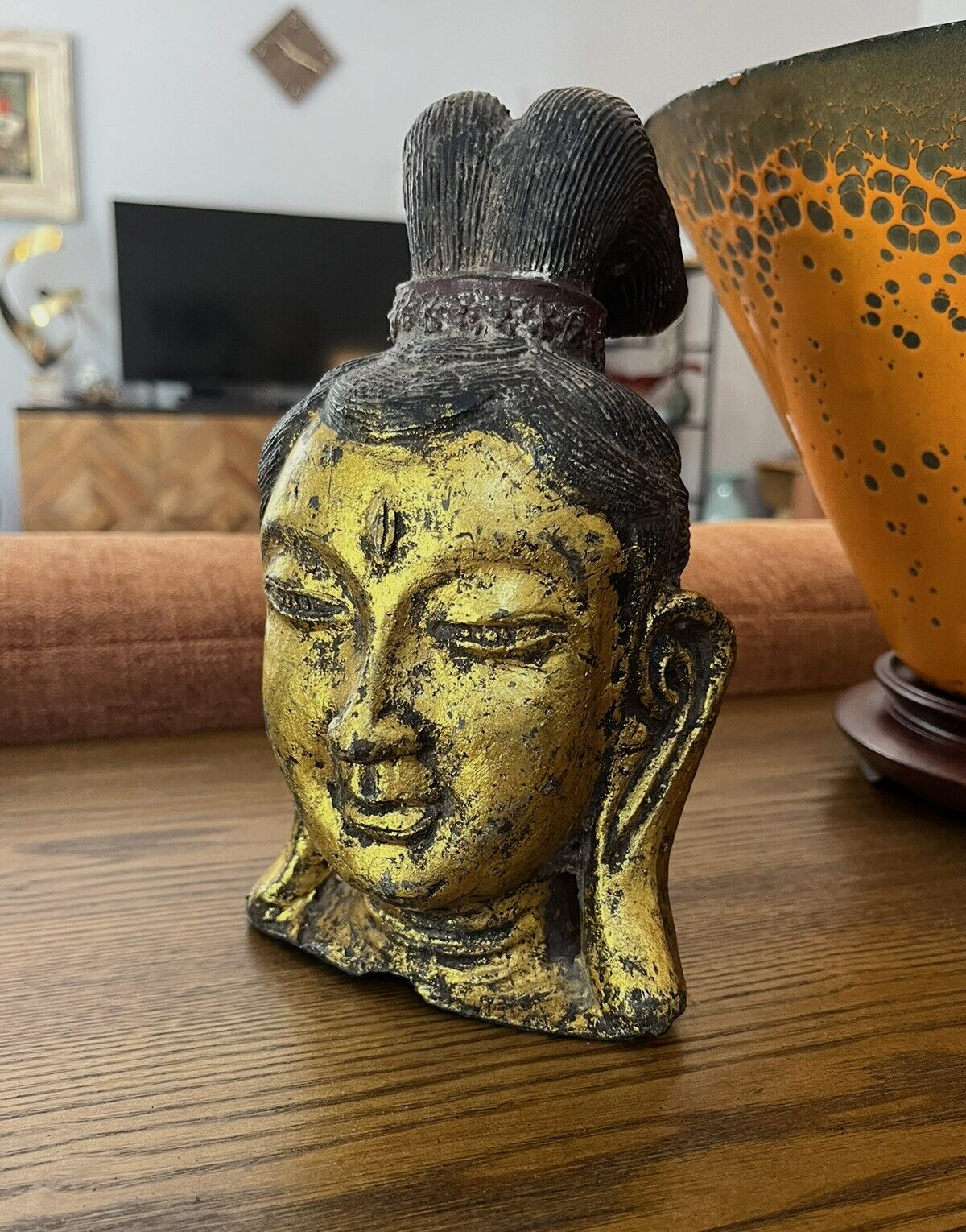 ANTIQUE 5 pound GOLD GILT BUDDHA HEAD FIGURE STATUE