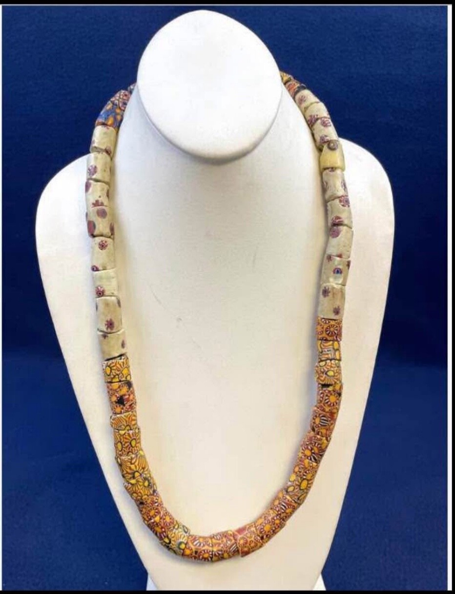 Antique Venetian Millefiori African Trade Beads Glass Strand Necklace
