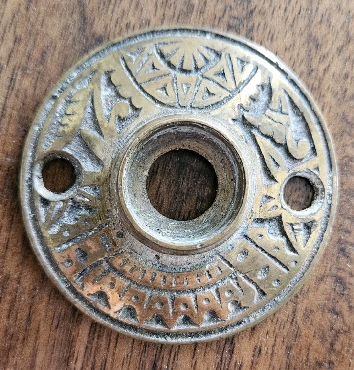 1 Antique Door Knob Rosette Back Plate Branford Oriental 1886 Bronze Victorian