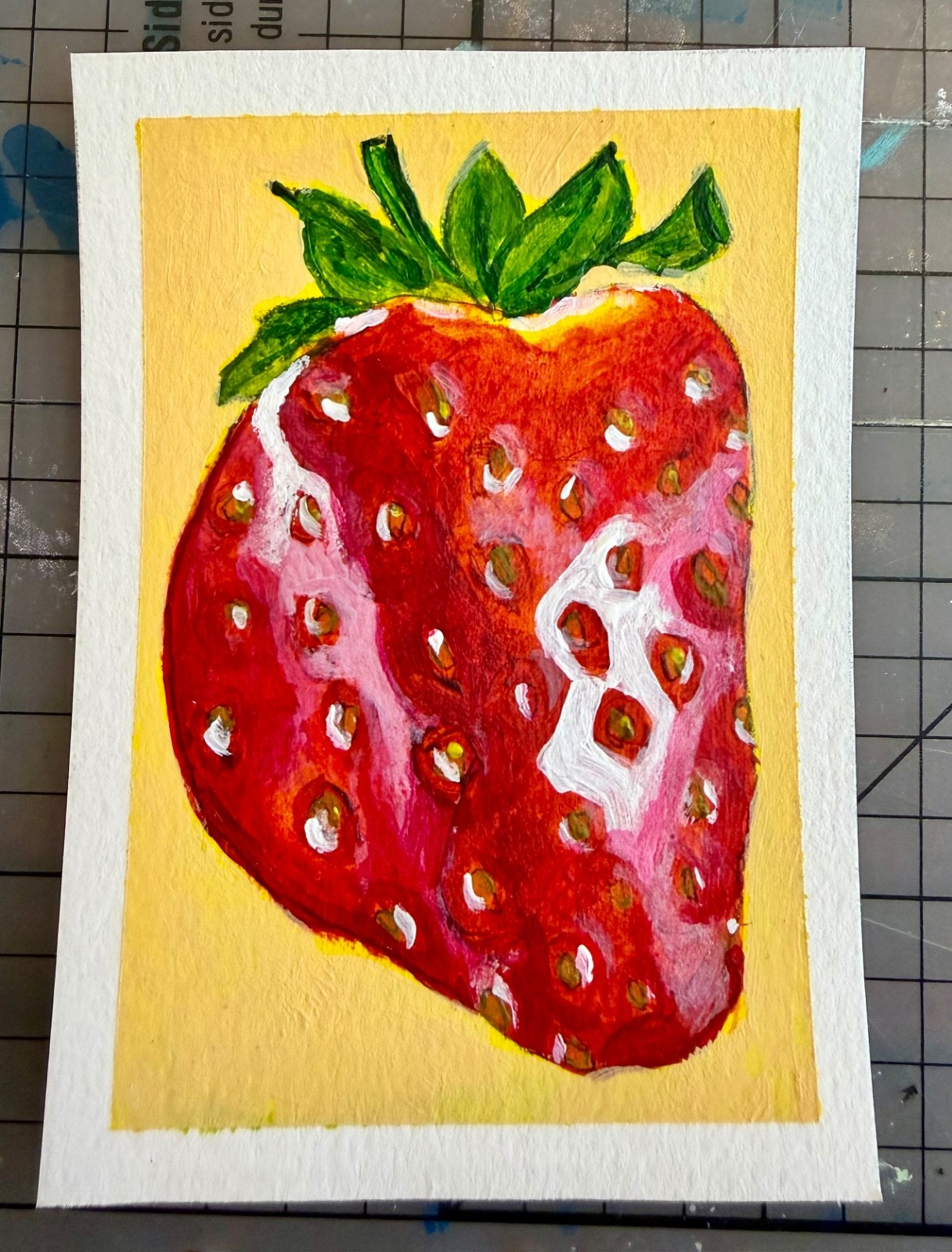 ACEO Art Card Acrylic Painting of a  Strawberry Signed Original OOAK