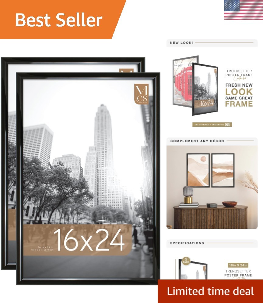 Trendsetter 16x24 Poster Frame Black High-Gloss, Vertical & Horizontal Wall H...