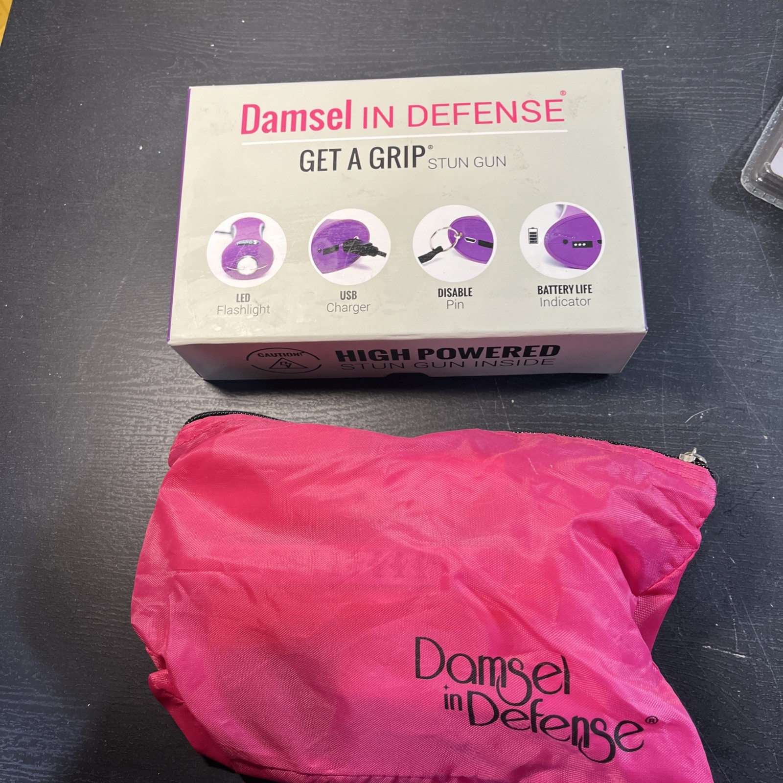 Damsel in Defense Purple Stun Gun Get a Grip & emergency kit. BIN P #813