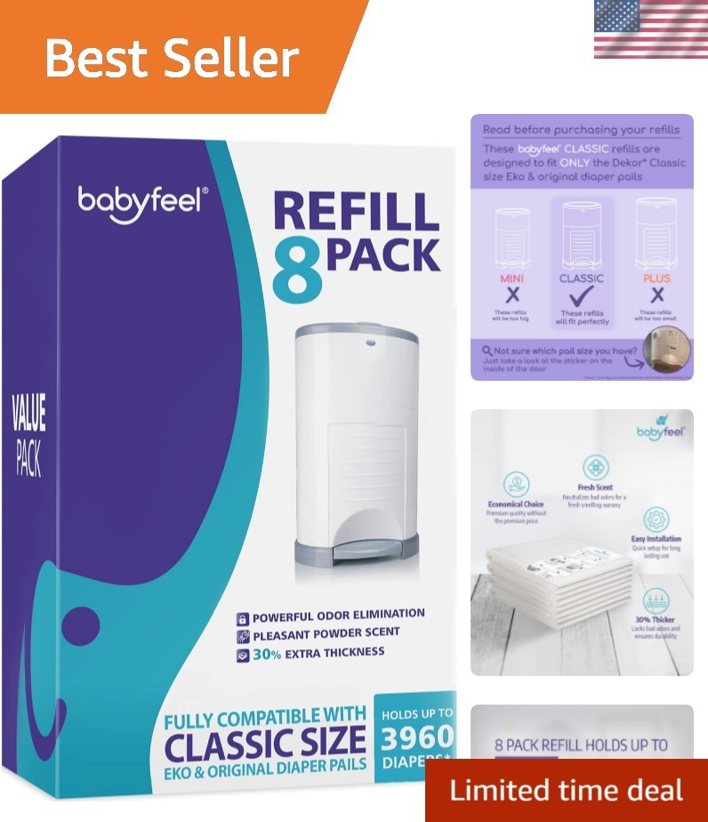Refills Compatible with DEKOR CLASSIC Diaper Pails | 8 Pack | Exclusive 30% E...