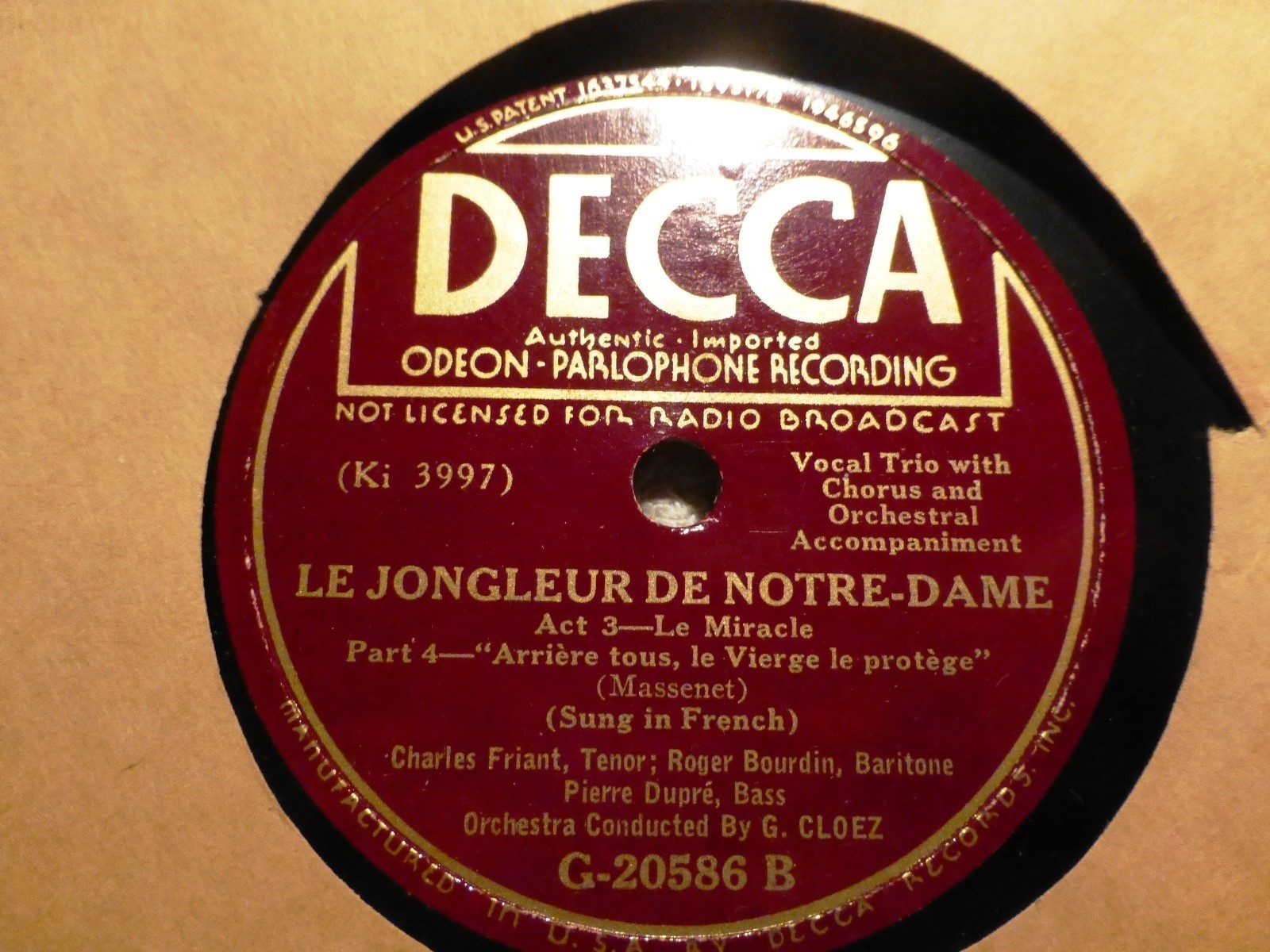 1930 CHARLES FRIANT Roger Bourdin Pierre Dupre JONGLEUR DE NOTRE DAME G-20586