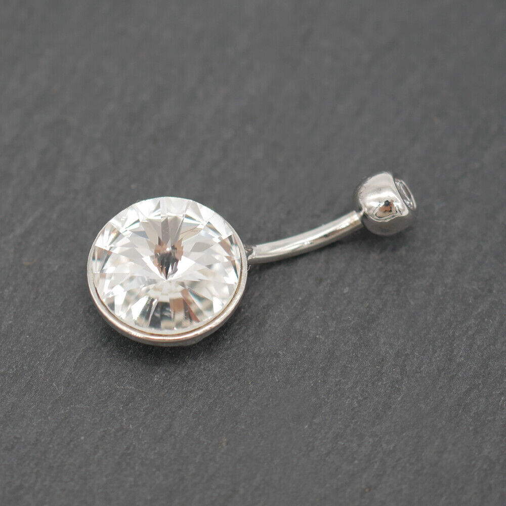 Sterling Silver Bezel Round CZ Belly Button Navel Ring Piercing A4025