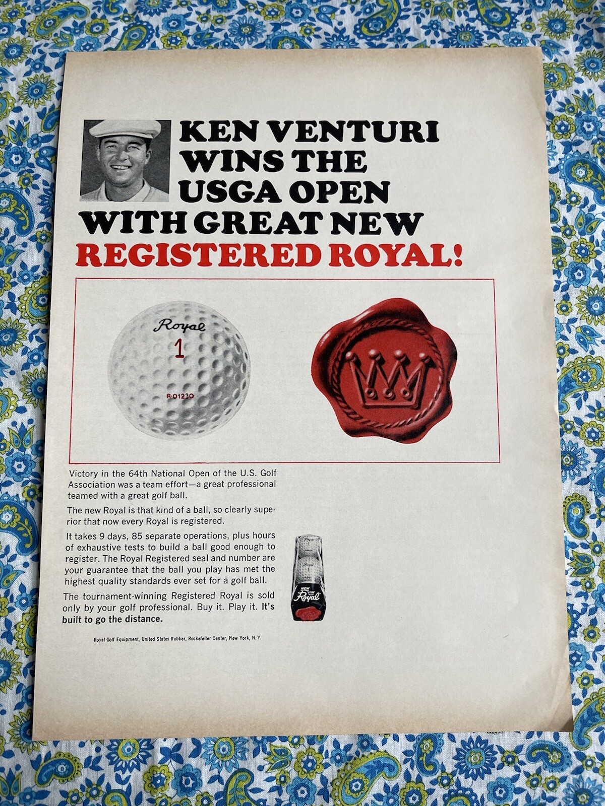 Vintage 1964 Royal Golf Balls Print Ad Registered Royal Ken Venturi