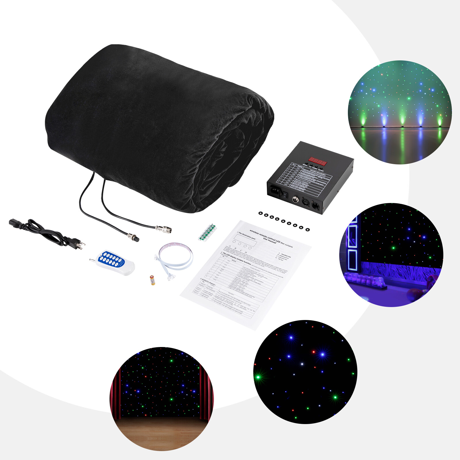 Star Stage Backdrop 20x10 ft LED Star Curtain Starry Sky Background DMX w/Remote