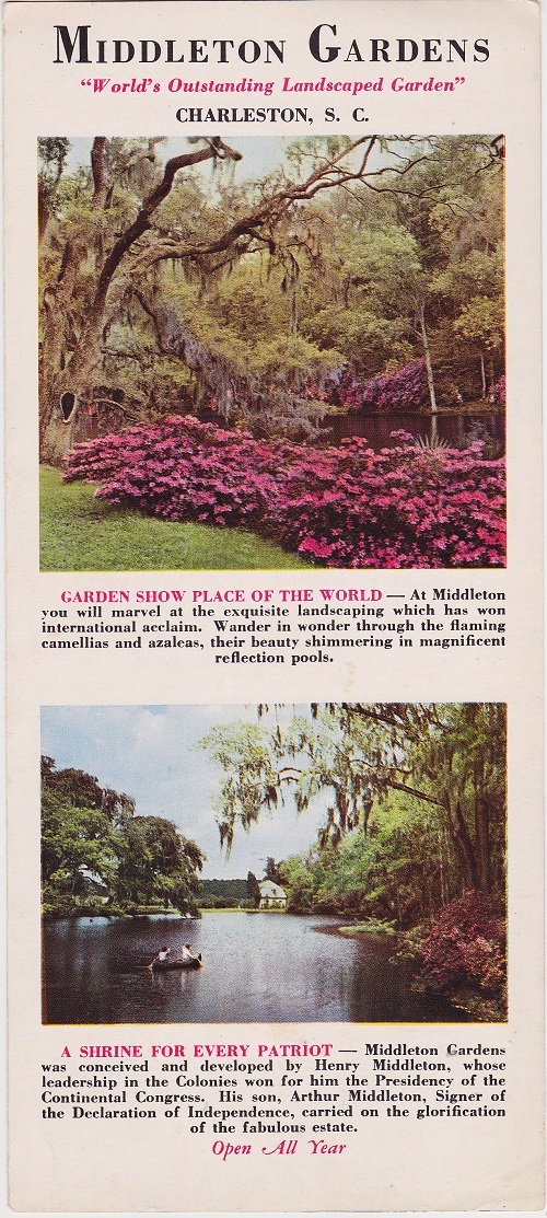 1950's Middleton Gardens Charleston  Brochure