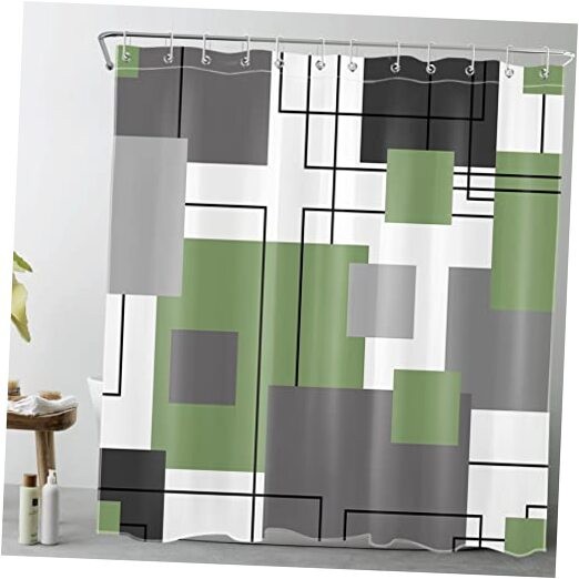  Grey and White Striped Geometric Shower 72"W x 72"L (Pack of 1) Sage Green