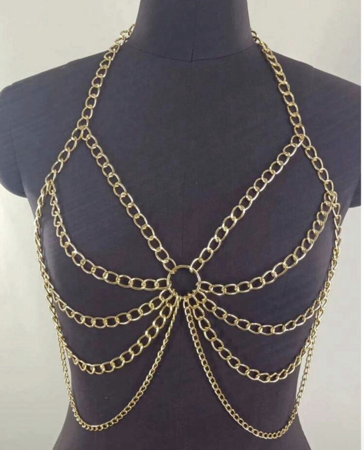 Stunning Gold Halter Neck Metal Chain Linked Crop Top Vest  Body Chain 