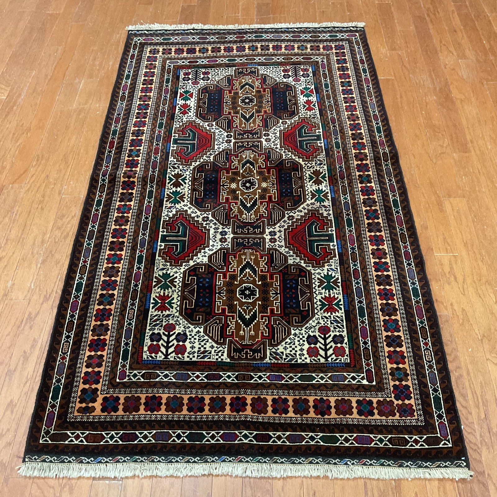 Handmade Afghan Tribal Balouchi Rug (3'10  x 6'8)