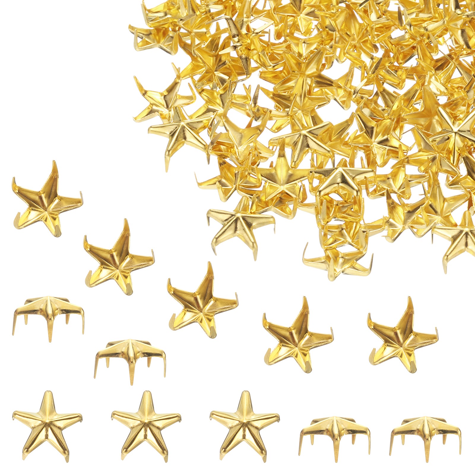 150PCS 12mm Metal Star Studs Claw Small 5-Claw Gold Tone Nailheads Rivets Cap
