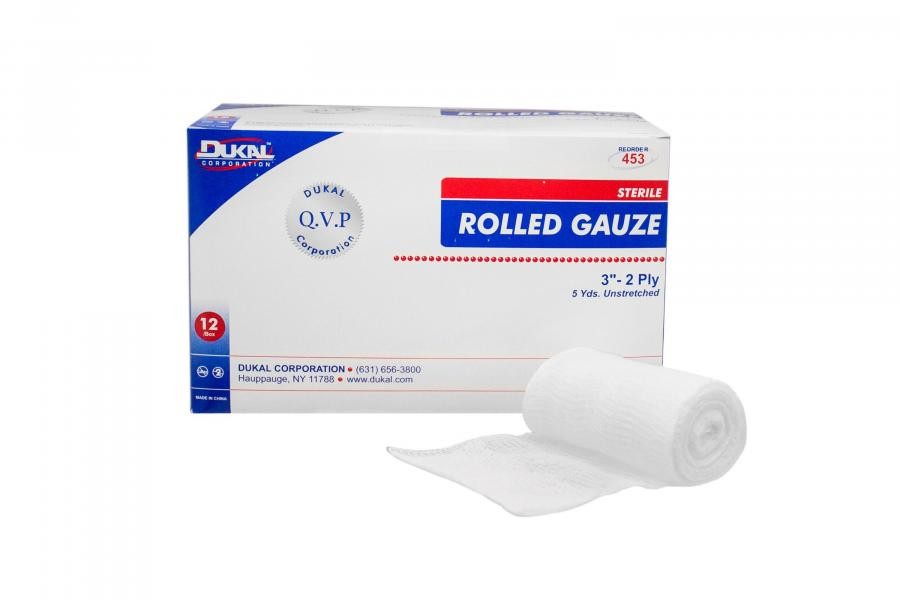 Dukal Gauze Fluff Dressing Roll 3" X 5 Yard 2-Ply Cotton White Non 