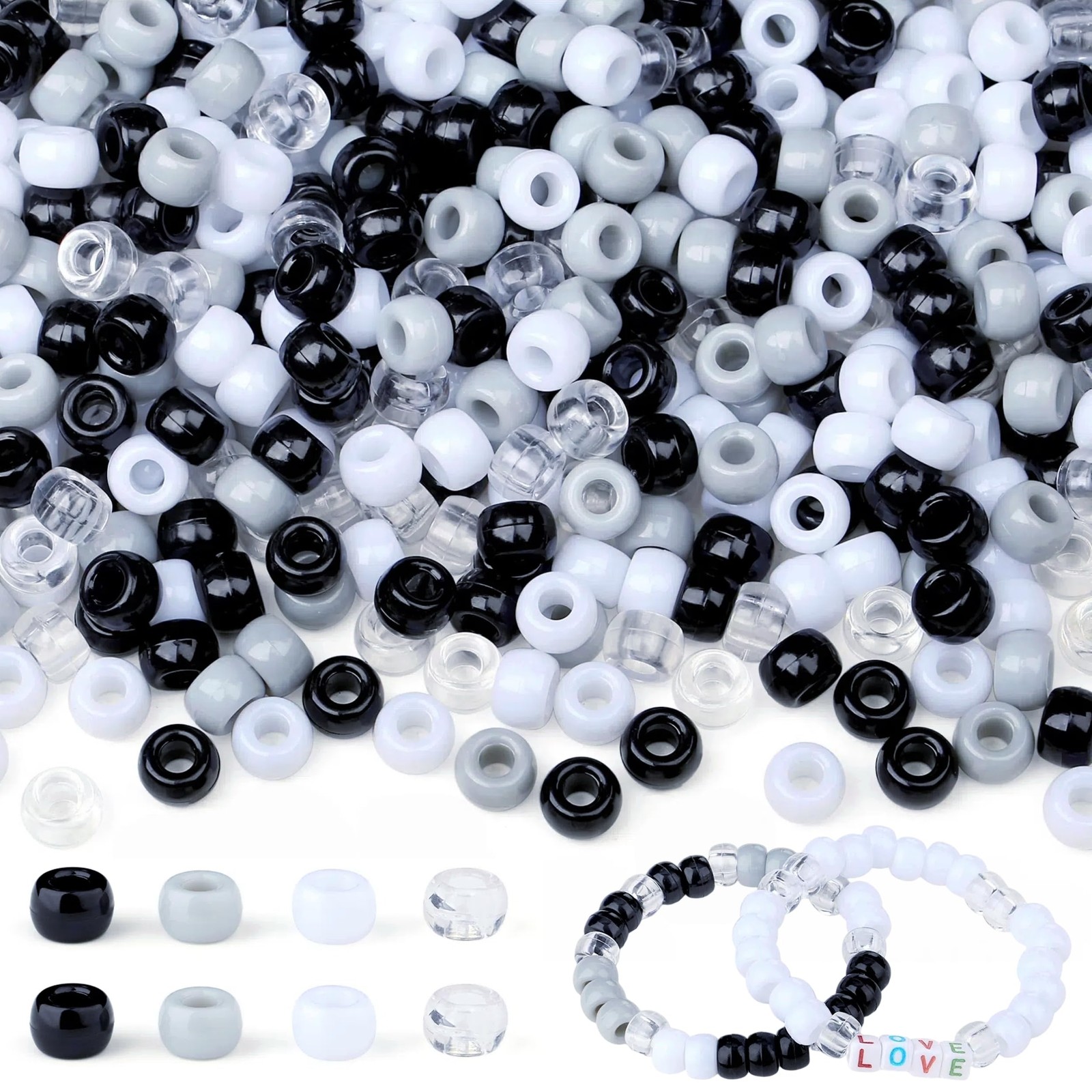 LAIDANLA 1000pcs Black and 6mm x 9mm, Black, White, Gray Crystal Clear 