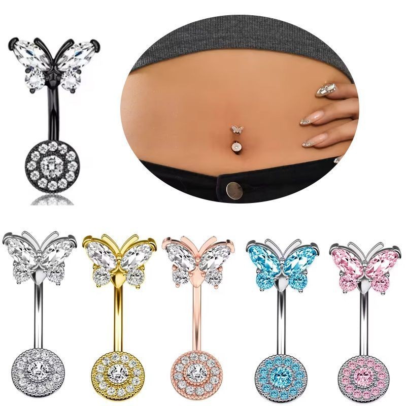 Butterfly Belly Button Bar Barbell Drop Dangle Body Piercing Navel Ring Gift