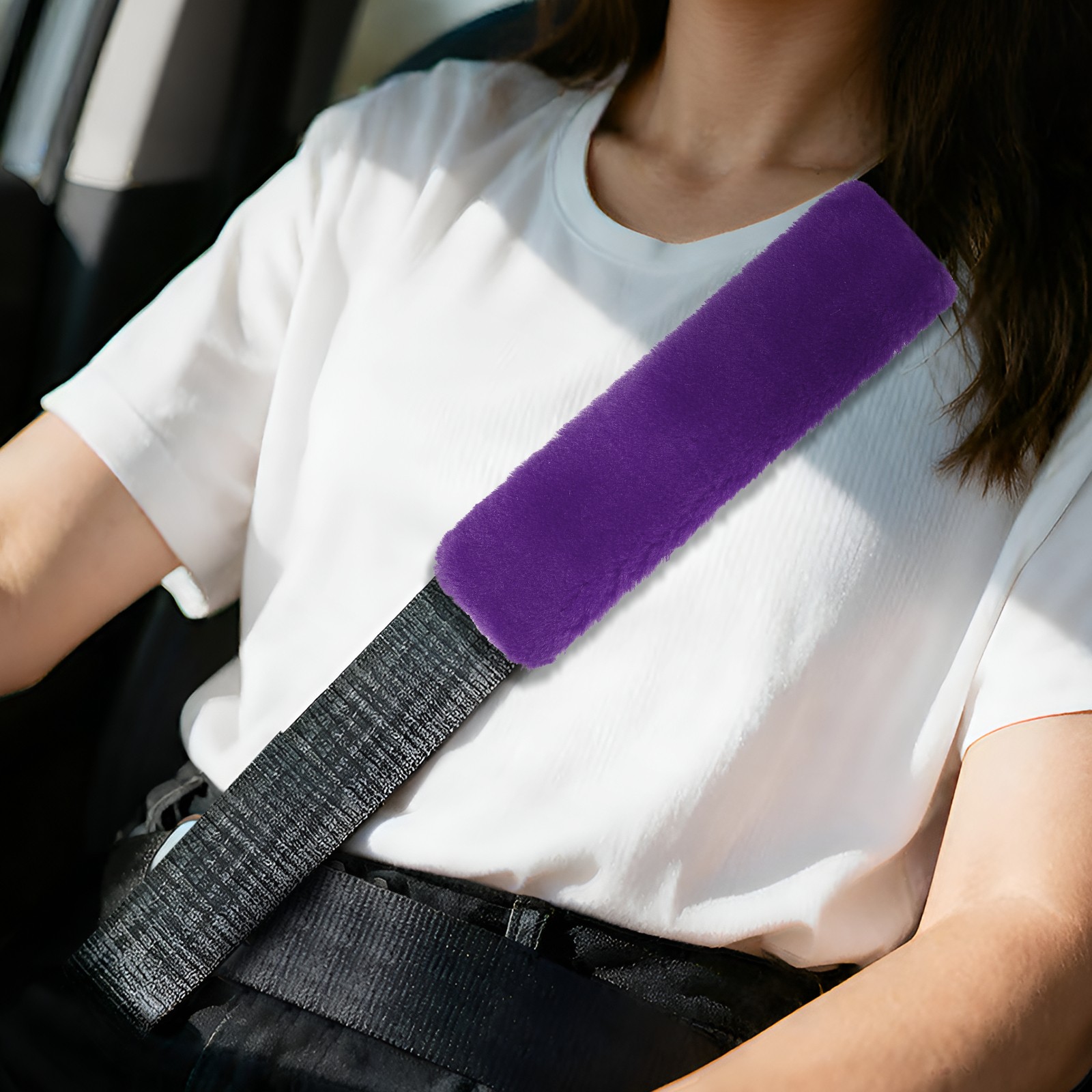 2 Pcs Car Seat Belt Cover Pad Soft Fluffy Seatbelt Cushion Purple