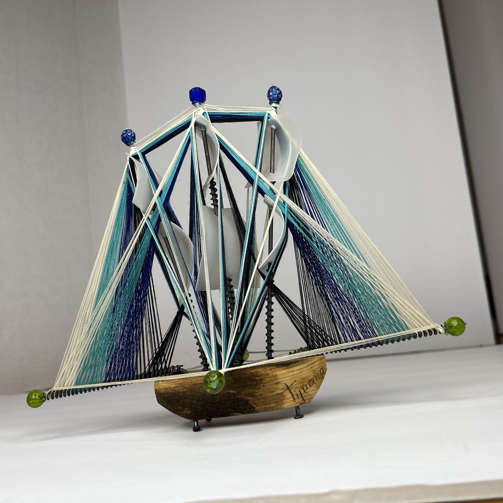 Vintage String Art Sailboat 10” Long Tijuana Handmade Unique