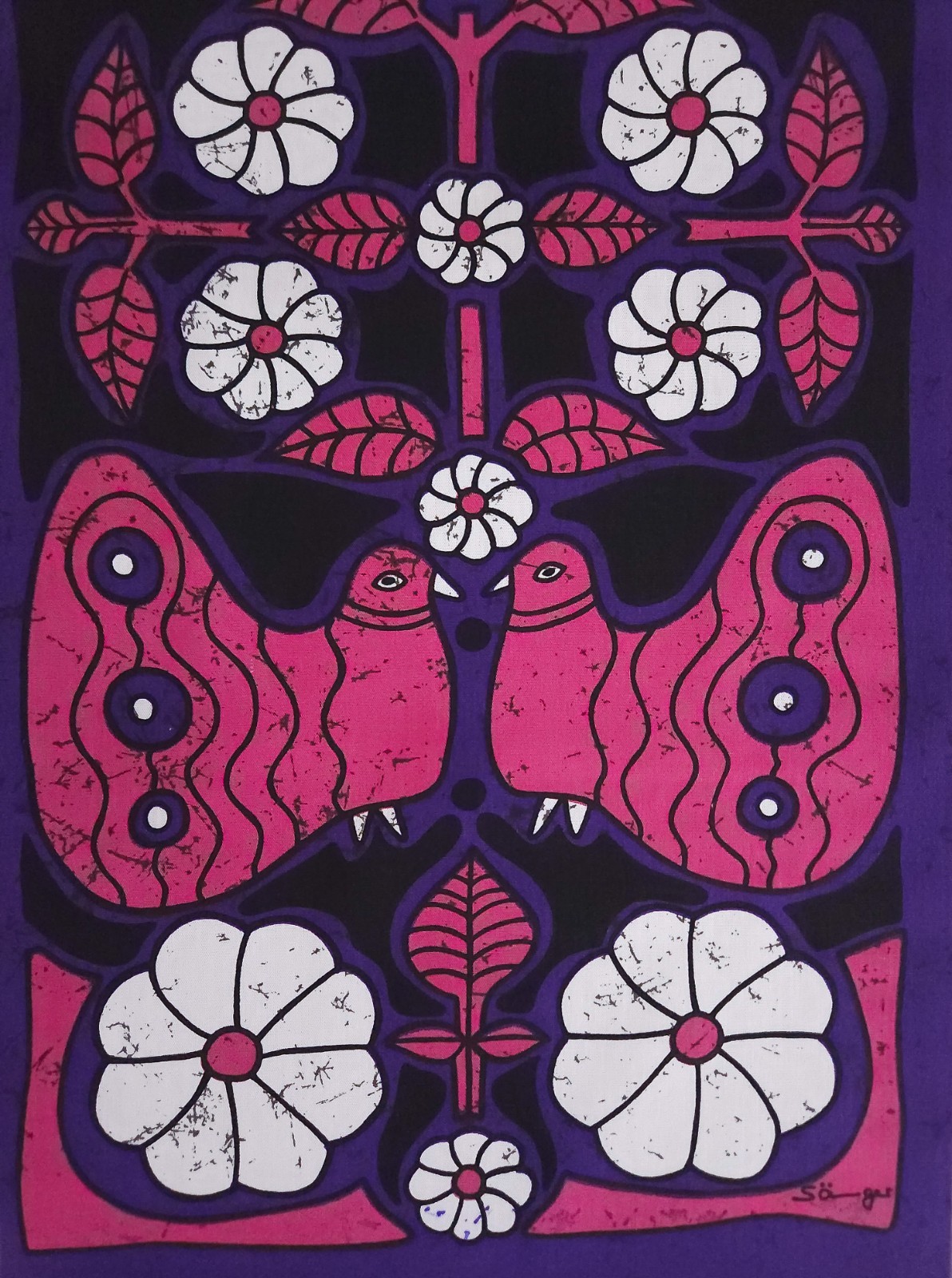 SÄNGER Signed Vintage West German Wall hanging fabric Mid Century Pop Art 70s