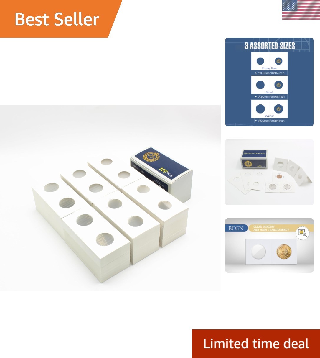 600PCS Coin Flips in 3 Sizes Cardboard Holders for Colletors 2x2