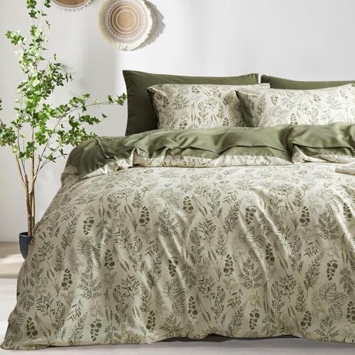 Floral Duvet Cover Set King King(1 Duvet Cover + 2 Pillowcases) Olive Green