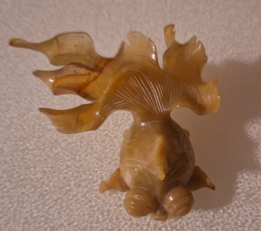 Vintage Hand Carved Jade Koi Goldfish With Wooden Stand