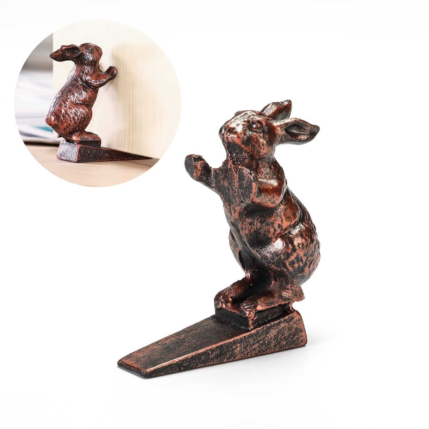 Rabbit Door Stoppers for Bottom of - Cast Iron 2.49 lbs - Rabbit, Copper 