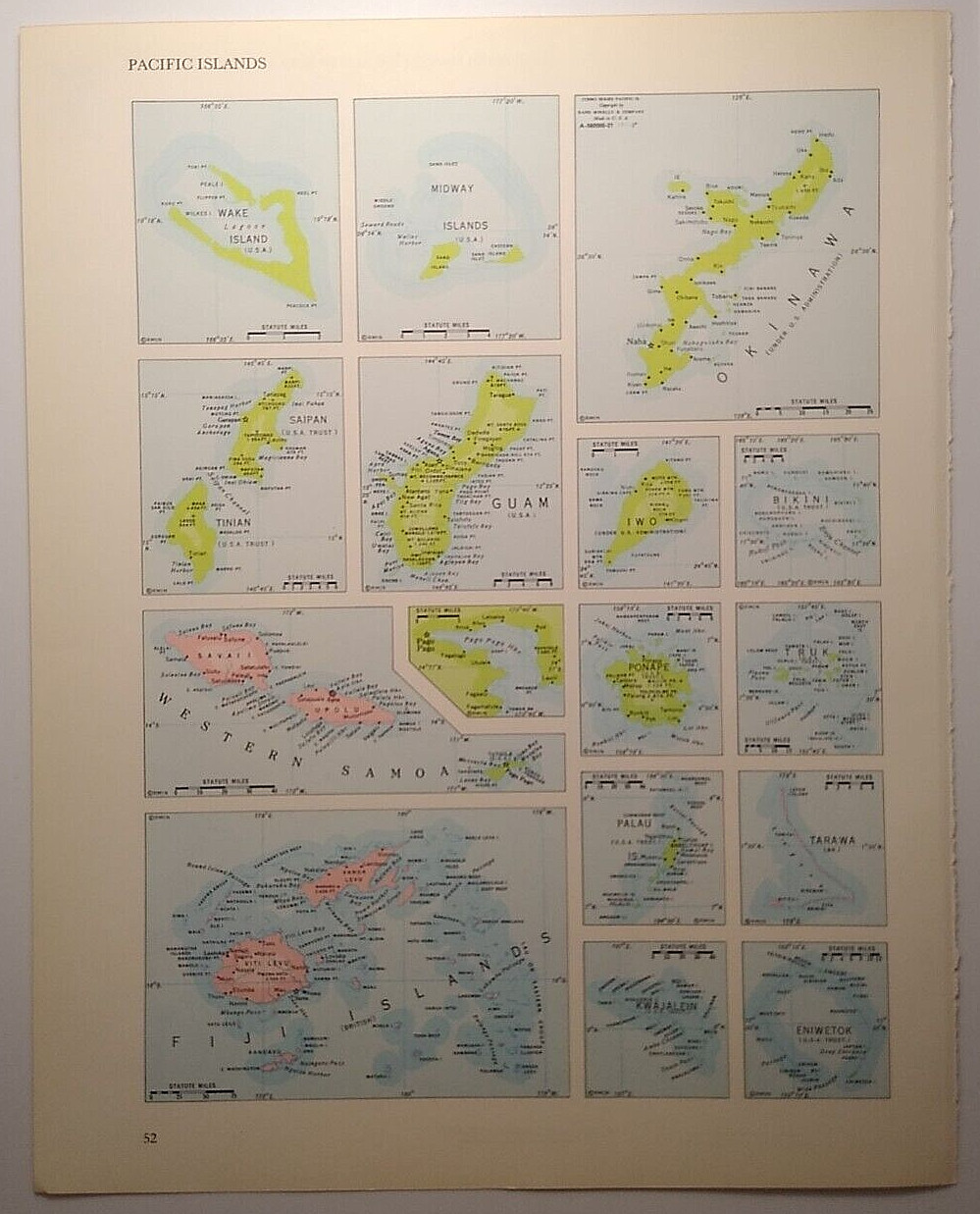 1960's Vintage PACIFIC ISLANDS Atlas Map - Old Antique Rand McNally World Atlas