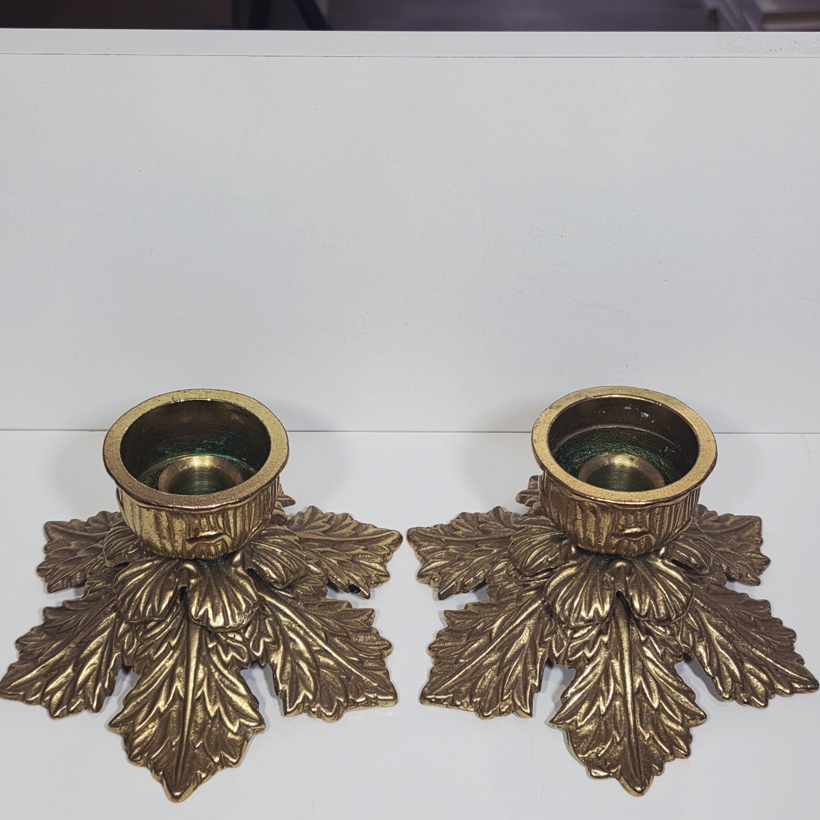 Vtg Decorative Crafts Solid Brass Hollywood Regency Taper Candle Holder PAIR